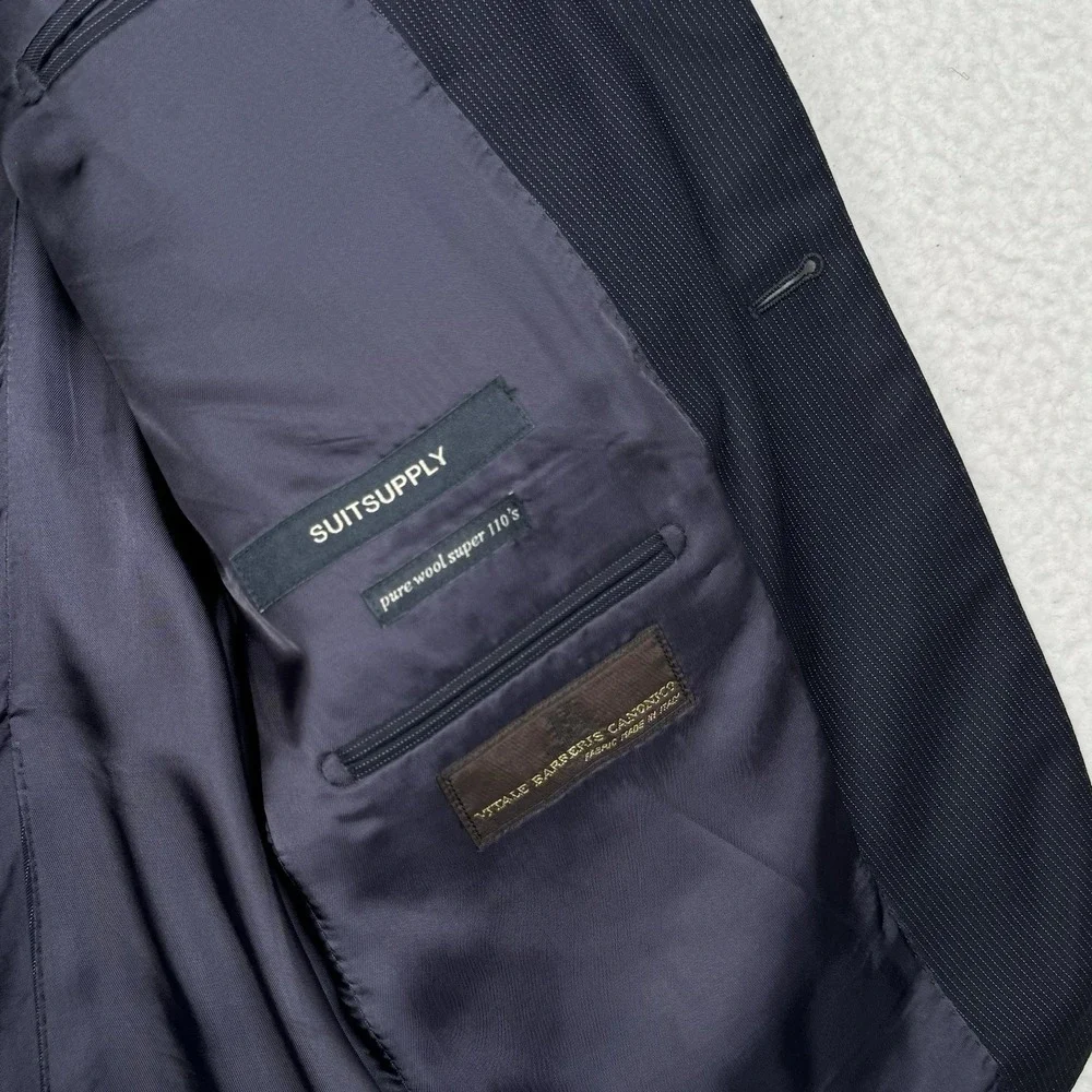 SUITSUPPLY Pure Wool Super 110's Blazer Jacket - Navy Blue Striped -UK 38 EUR 48